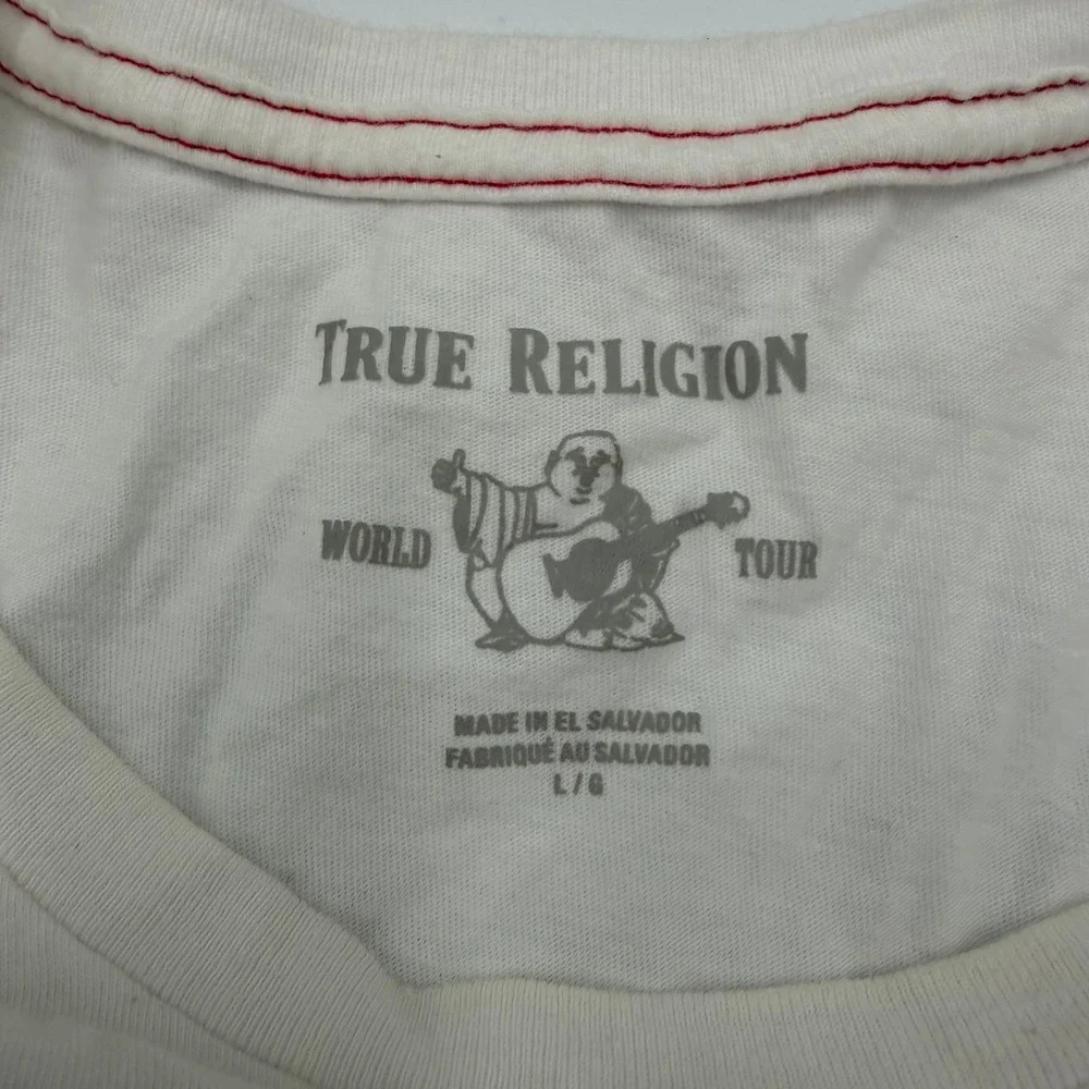 True Religion Mens White Horseshoe Logo Graphic T-Shirt Red Black Size Large